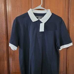French Connection Navy Polo with White Collar and Sleeve Trim
